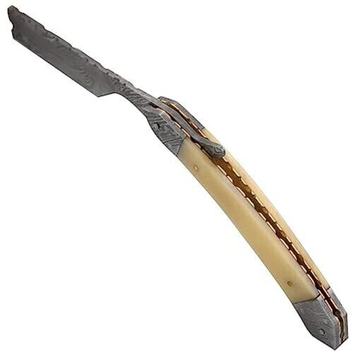 Damascus Steel Straight Razor Cut Throat Barber Shaving Razor Bone Handle - Picture 4 of 5