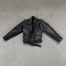 PB-LJK-L: 1/12 Black Biker Faux Leather Jacket for 6 inch muscular body