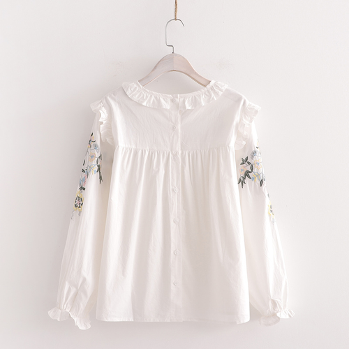 Damen Blumenstickerei Bluse Shirt Tops Lolita Rüschen Spitze Plissee Rüschen - Bild 8 von 14