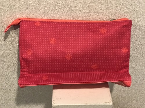 Lancome Pink & Orange Cosmetic Makeup Travel Clutch Bag w/Flower Zipper Pull - Picture 2 of 7