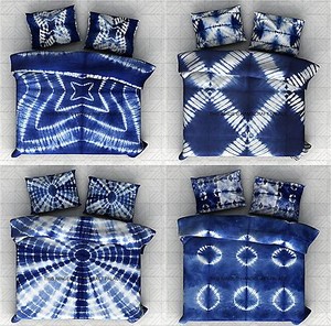 Tie Dye Shibori Indigo Blue Duvet Doona Cover King Size Blanket 5