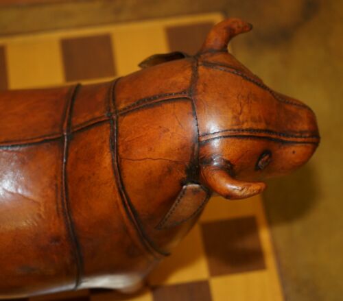MEDIUM NEW OLD STOCK LIBERTY STYLE OMERSA BROWN BULL COW LEATHER FOOTSTOOL - Picture 8 of 17
