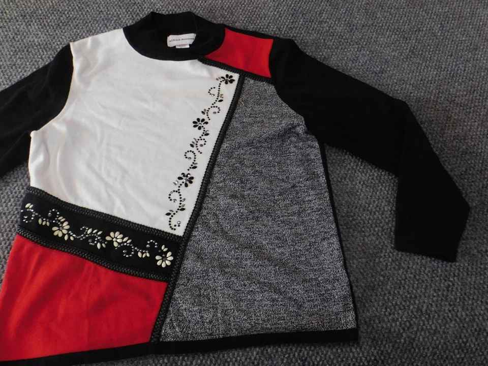 Alfred Dunner Sweater Small black womens pullover stretch check classic - Image 2 of 4