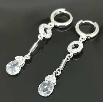 18K 18Ct White Gold Filled Water drop CZ Dangle Earrings E-A826 Woman Wedding