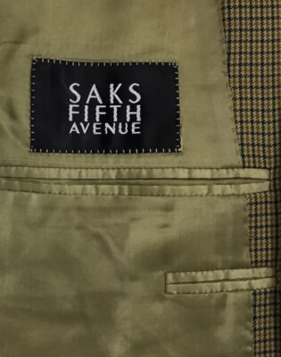 Canali Saks 5th Ave Sport Coat Men s 44R Wool Tan Multicolored Houndstooth Check