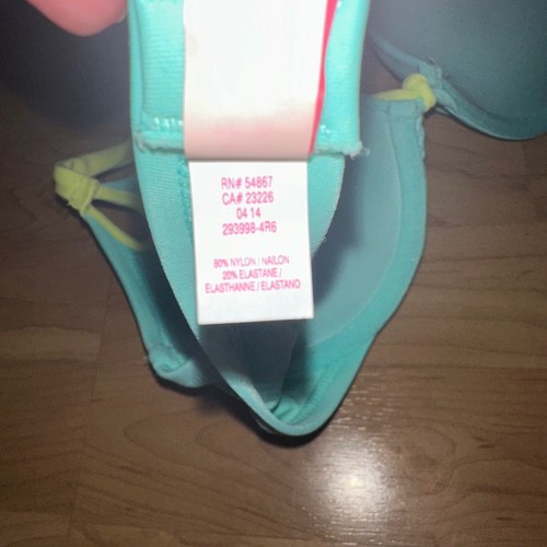 Victoria's Secret Push-up-Bikini-Oberteil vorne zum Binden Aqua neongelb grün 32A - Bild 5 von 6