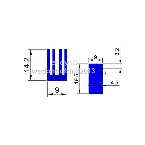 12pcs 19.5*9*14.2mm Aluminum Heatsinks Cooler with M3 Screw Hole Drilled - Photo 3/5