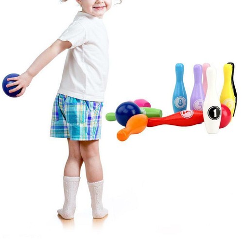 12pcs/set Wooden Color Bowling Set 10 Pins 2 Ball Bowling Game for Kids Indoor - Picture 3 of 10