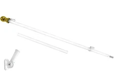 6ft White Spinning Stabilizer Tangle Free Flag Pole & Adjustable Bracket Kit