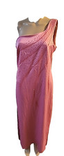 RAMPAGE PINK GOWN One Shoulder Side Slit Rinstone Embellished VINTAGE 90s Sz M