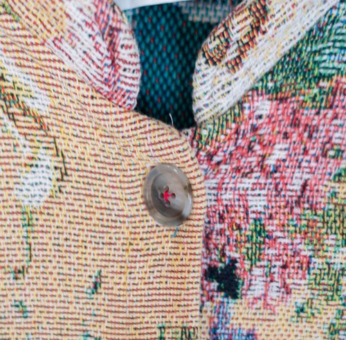 Sugar Street Weavers maglione arazzo cardigan floreale made USA taglia unica vintage - Foto 12 di 20