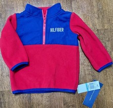 NEW NWT Tommy Hilfiger Logo Red Navy Blue Fleece Pullover Jacket Size 3-6 Months