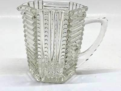 Antiker Vintage Art Deco sechseckiger geriffelter Pressglas Wasserkrug 20er Jahre