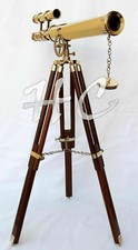 18" Brass Marine Nautical Double Barrel Telescope Navy With Wooden Tripod Stand