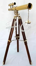 18" Brass Marine Nautical Double Barrel Telescope Navy With Wooden Tripod Stand