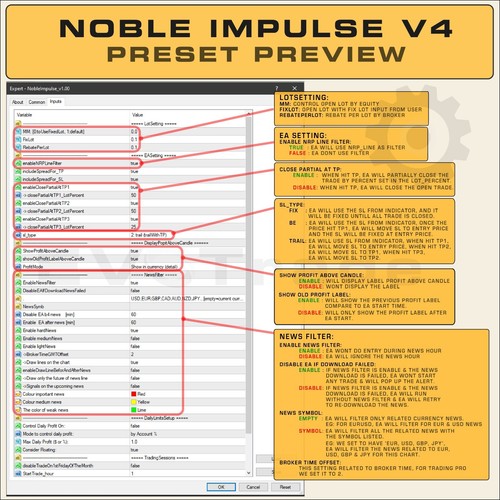 EA MT4 EXPERT ADVISOR NOBLE IMPULSE V4 - Picture 2 of 10