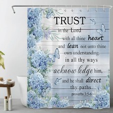 Scripture Blue Hydrangea Vintage Flower Shower Curtain Bathroom Decor 60X72 Inch