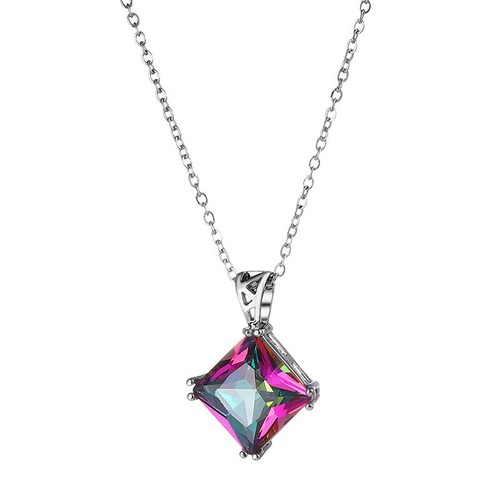 Square Shape Rainbow Mystic Fire Topaz Gems Silver Woman Necklace Pendants 1" - 第 2/12 張圖片