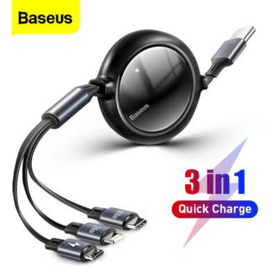 100W 3 in 1 Micro USB Type C Fast Charge for iPhone Samsung Xiaomi Retractable