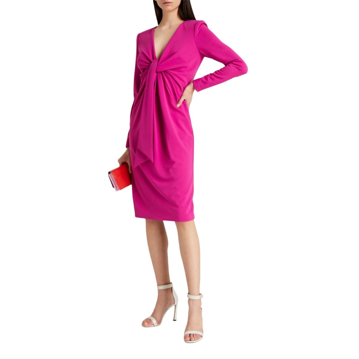 Badgley Mischka Collection Deep V-Neck Tie-Front Stretch Crepe