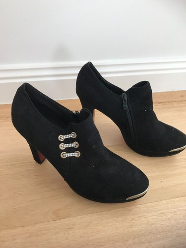 Womens black faux suede ankle boots diamante details AU 7 EU 38 - Picture 4 of 7