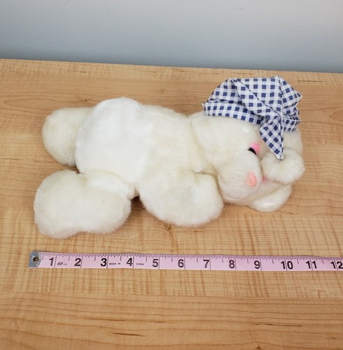 Oso de peluche blanco Goffa vintage para dormir guinga azul - no funciona - Imagen 7 de 10