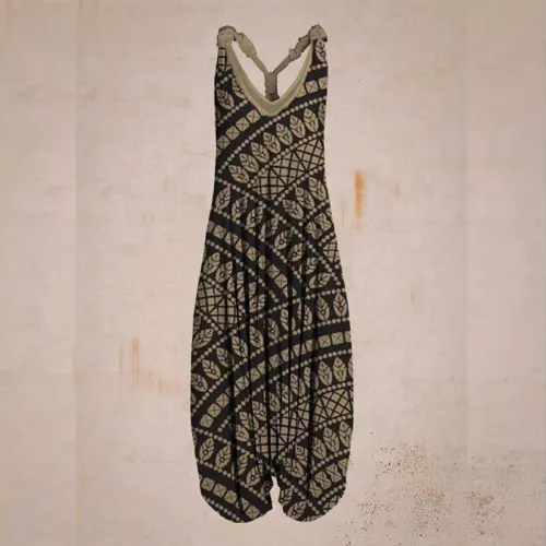Mujeres Boho Floral Espalda Corredora Mono Damas Informal Suelto Pierna Ancha Pantalones Mameluco - Imagen 6 de 56