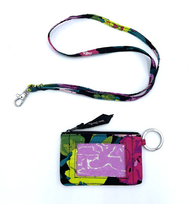 Set of 2 Vera Bradley Zip ID Case HILO MEADOW  Key Ring Pouch & LANYARD EC