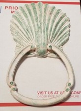 Vtg Homco Sea Shell Towel Ring Holder Beach Ocean Decor sponge paint seafoam
