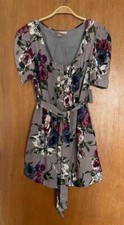 FOREVER 21 Sweetheart Mini Dress S M? Gray Vintage Floral Short Puff Sleeve NEW