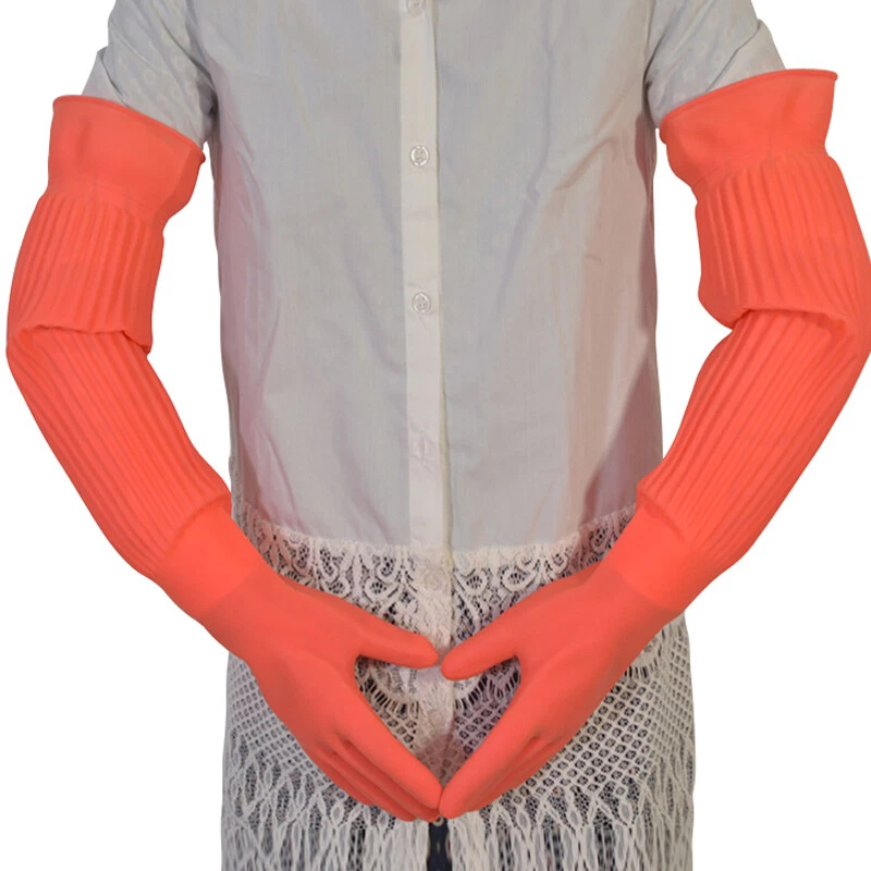 Unisex Dicke Latex Arbeitshandschuhe Langarm Wasserfest Reinigung Haushalt Tools - Bild 4 von 4