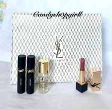 NEW 5PC YSL Blur Primer/Rouge Pur Couture Lipstick/Lash Clash Mascara/Ysl Pouch