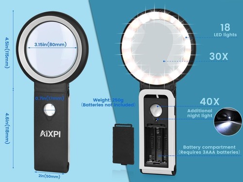 Lente di ingrandimento portatile grande con 18 luci LED e 3 modalità - perfetta per dettagli - Foto 4 di 9