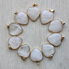 Fashion Natural white crystal gold color side heart Pendants 10pcs Wholesale