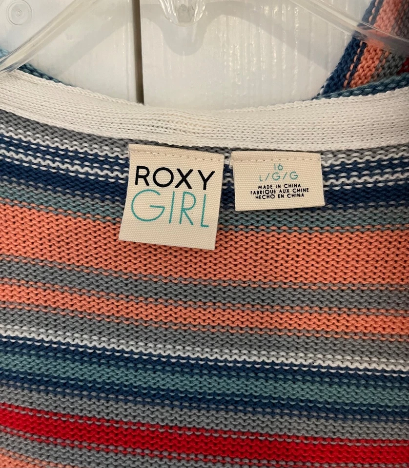 全新 ROXY GIRLS 彩色开衫/耸肩连帽毛衣 带条纹 - L 码 可爱! — 第 3/4 张图片