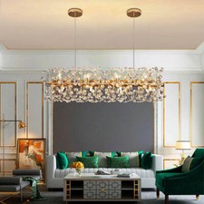 Modern Crystal Gold Chandeliers Floral Ceiling Lights Adjustable Dining Table