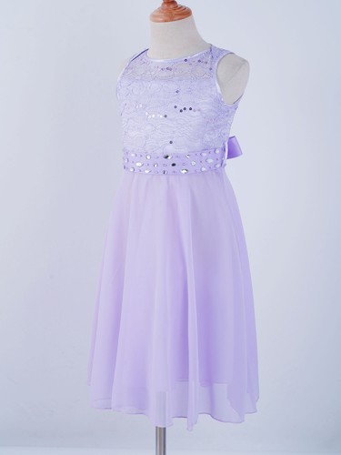 Flower Girl Wedding Dress Sequined Lace Chiffon Sleeveless Bridesmaid Party Gown - 第 115/138 張圖片