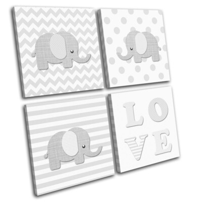 Cute Baby Elephant Grey For Kids Room MULTI Leinwand Kunst Bild drucken