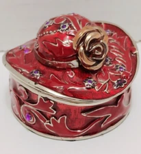 Red Hat Society Lady Enameled Pill Trinket Ring Gift Box Gold Purple Mature Club