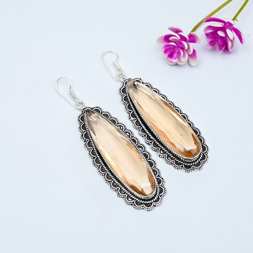 Dainty Morganite Teardrop Earrings 925 Sterling Silver Handmade Jewelry For Gift - Picture 4 of 5