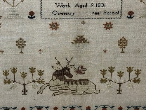 Stag Looking At Bee Tapestry Sampler By Rachel 1831 Oswestry National School - Picture 6 of 22