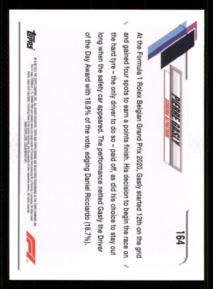 2021 Topps Chrome Formula 1 #164 Pierre Gasly/Driver of the Day - Image 2 of 2