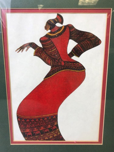 Women in Red Dress and Headdress Framed & Signed Print by Charles Bibbs - 1995 - Picture 2 of 10