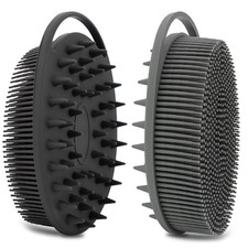 2 Pack Silicone Body Scrubber, Loofah Double-Sided Black Gray, Gray