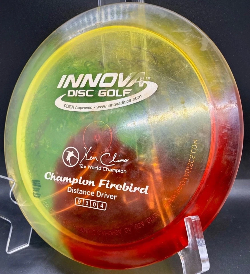 Disco clásico de golf Innova Champion Firebird raro escrito FB rígido plano 12x KC IDye Foto 3 de 4