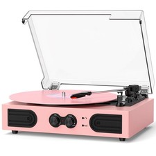 Vinyl Record Player with Built-in Speakers, Vintage 3-Speed Turntable, Bass/T...