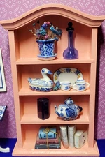 Miniature Dollhouse Furniture  Filled Shelf With Blue And White China Blue Glass