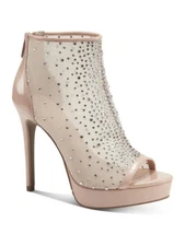 INC Womens Beige 1" Platform Desire Open Toe Stiletto Booties 8.5 M