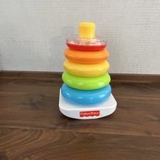 FISHER PRICE TOY ROCK A STACK PLASTIC 5 RING STACKING WITH RATTLE 8"