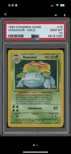 Pokemon Venusaur Base Set Unlimited Holo Rare #15 PSA 10 Gem Mint